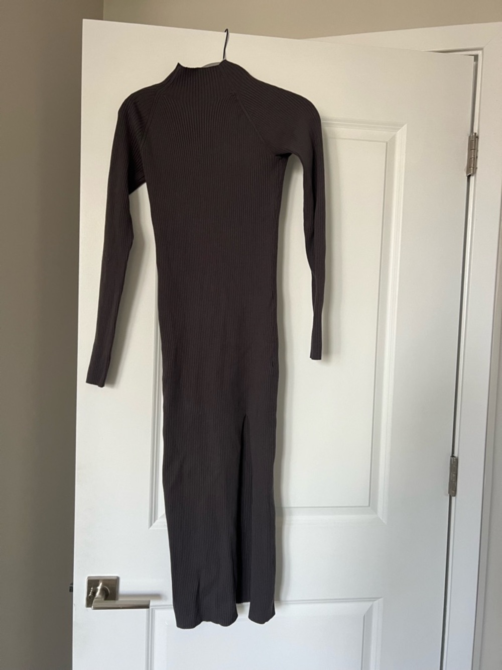 Aritzia Ribbed Long-Sleeve Midi Dress in Dark Brown